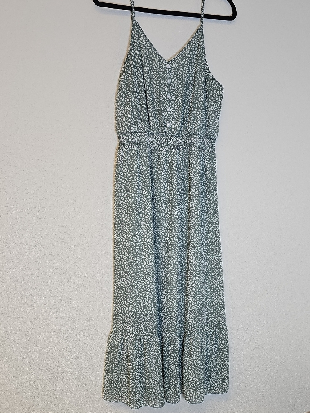 Sage Green Spotted V-Neck Maxi Dress with Ruffle Hem